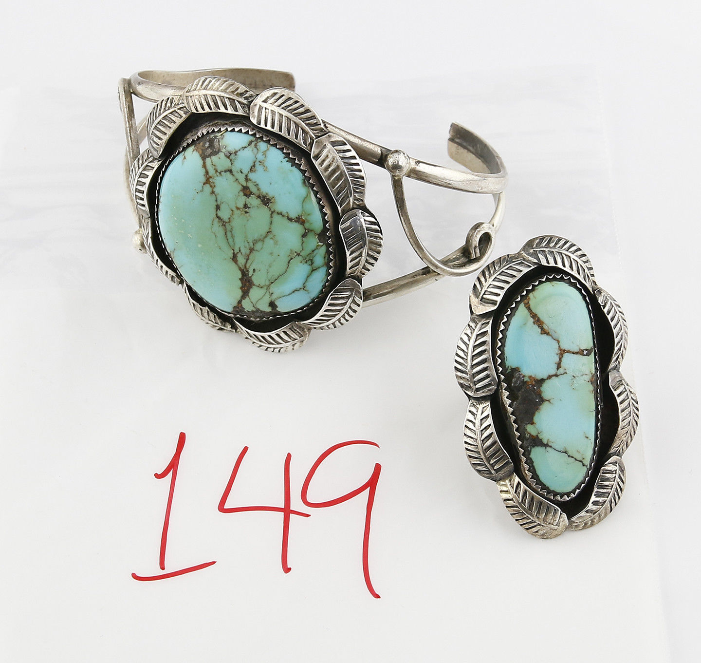 VTG Old Pawn Navajo Natural Turquoise .925 Sterling Silver Ring & Bracelet Set