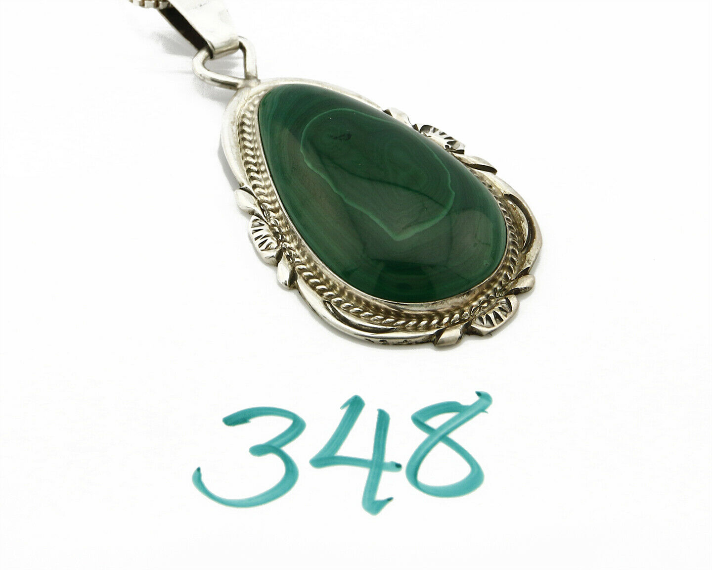C.80-90's Navajo TALHAT .925 SOLID Silver Natural Mined Malachite Necklace