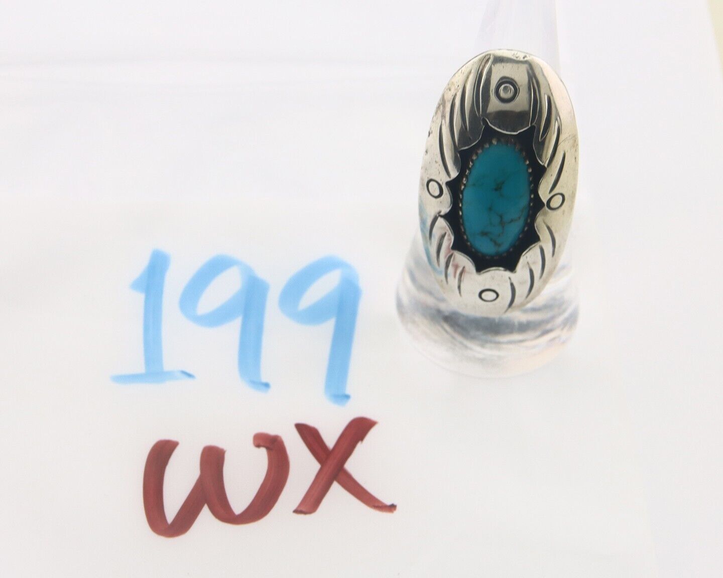 Navajo Ring 925 Sterling Turquoise Handmade Native Artist C.80's Size 6.75