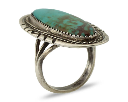 Navajo Ring 925 Silver Natural Turquoise Native Artist Signed TALHAT C.80's