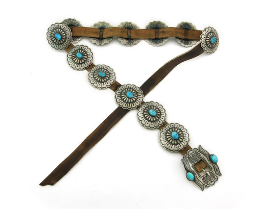 Navajo Concho Belt Sterling Silver Turquoise Vintage Signed H Morgan