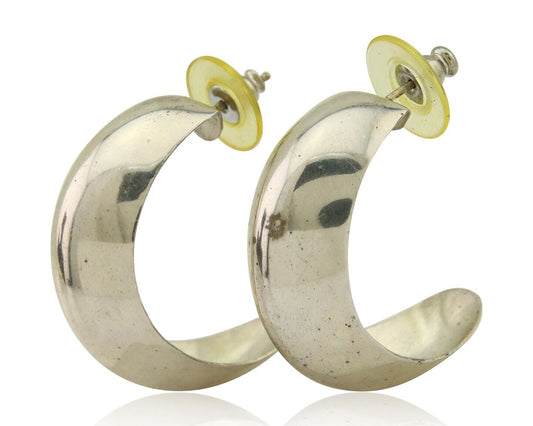 Navajo Earrings 925 Silver Half Hoop Native American Artist C.80's