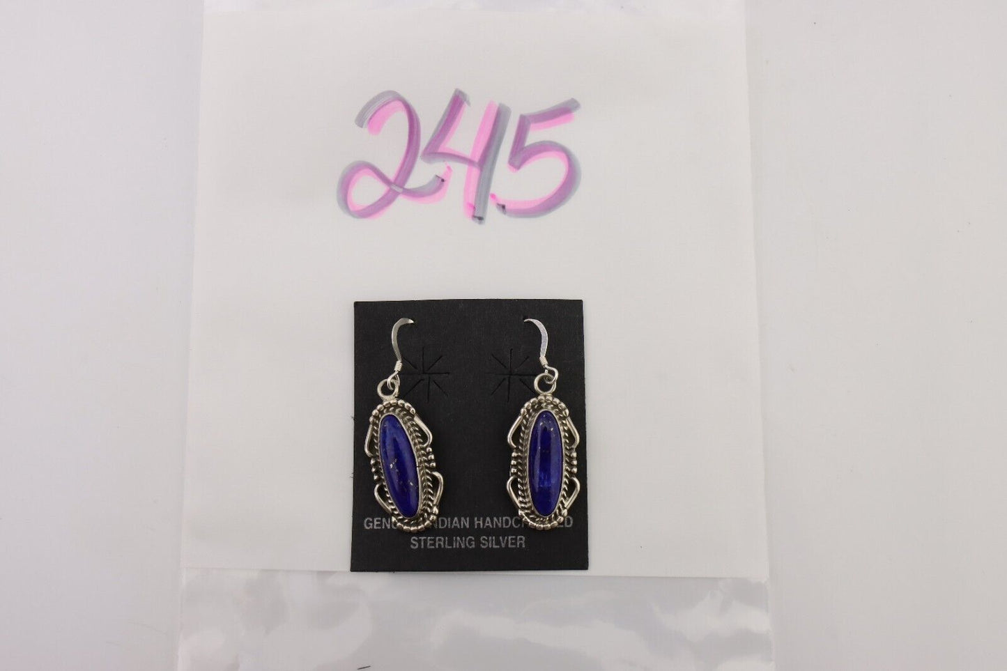 Navajo Dangle Earrings 925 Silver Lapis Lazuli Native American Artist C.80's