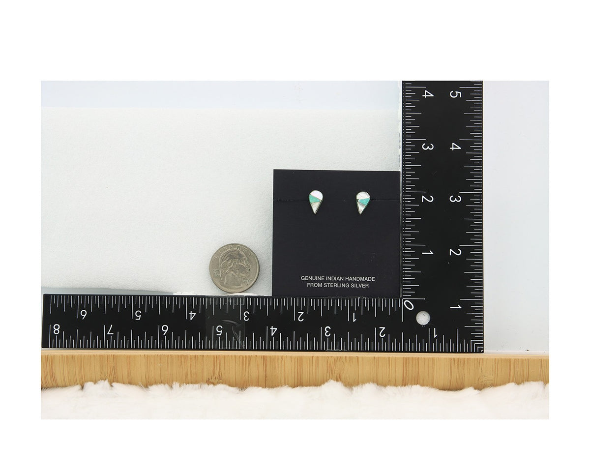 Navajo Earrings Sterling Silver Inlaid Turquoise & MOP Vintage Handmade