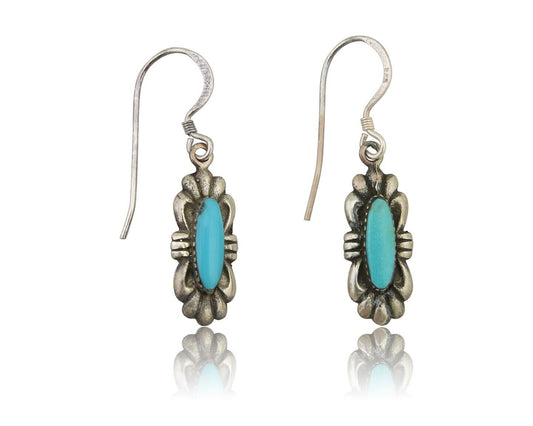 Navajo Hand Stamped Earrings 925 Silver Natural Turquoise Native Artist C.80's