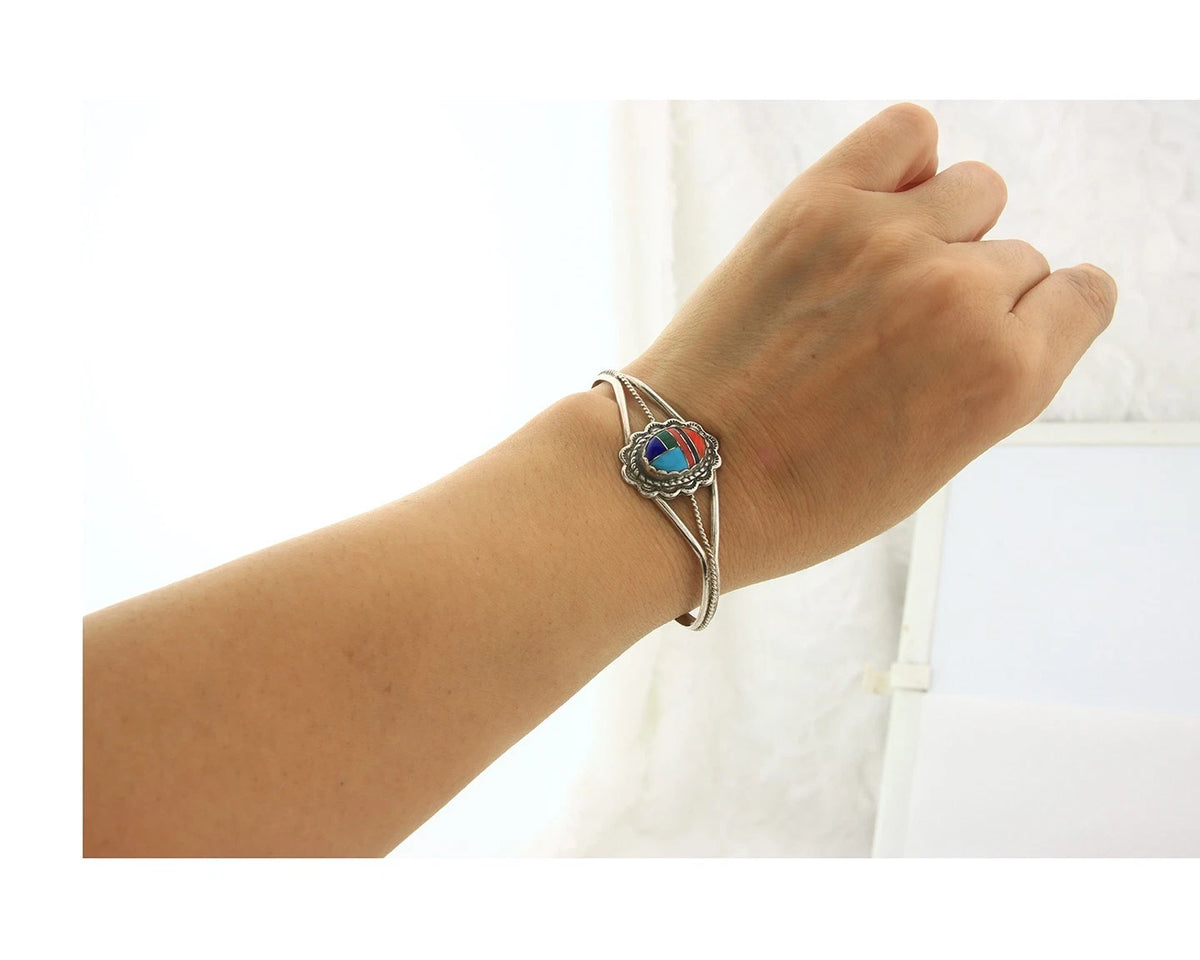Navajo Cuff Bracelet Sterling Silver Handmade Vintage Gemstone