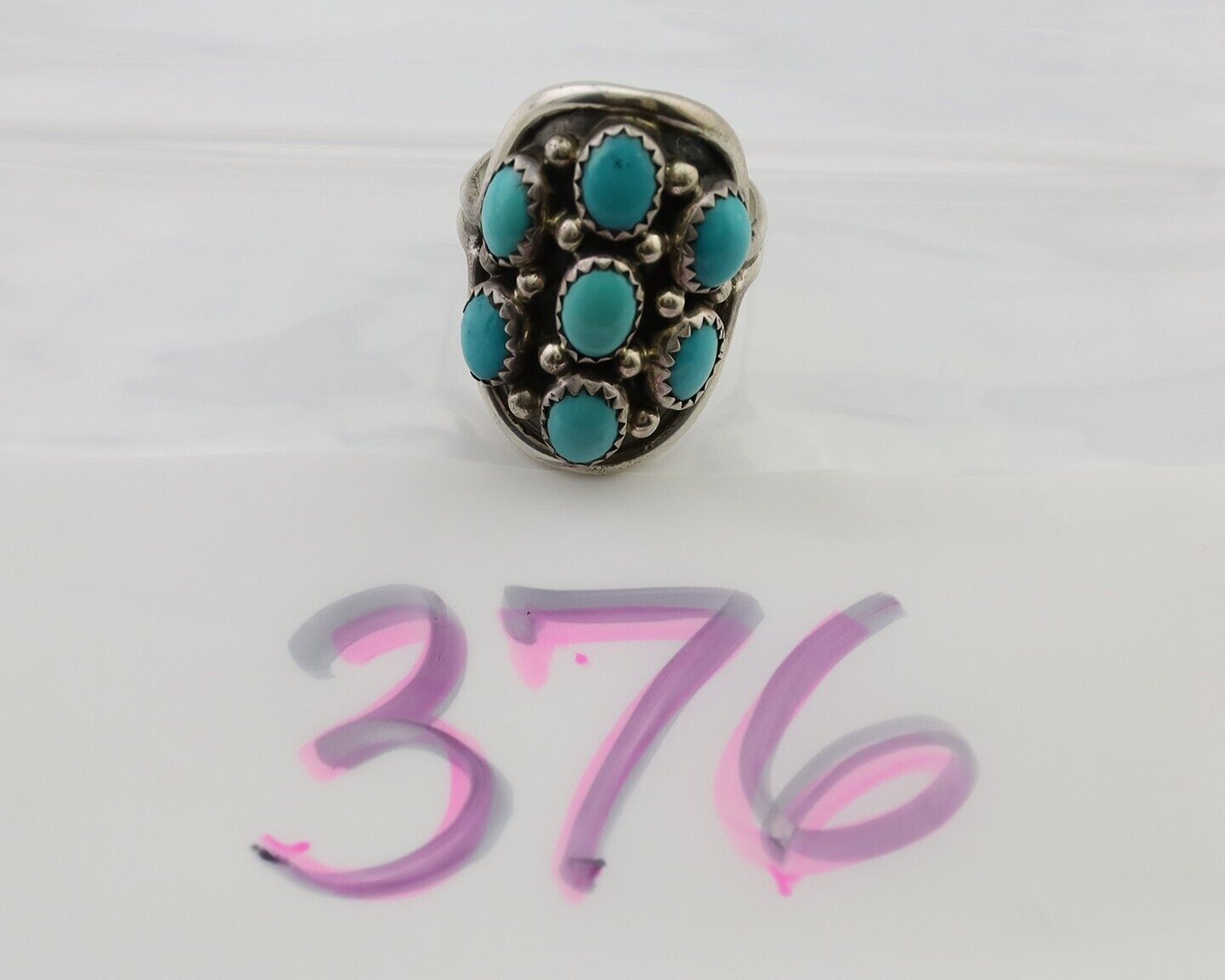 Navajo Handmade Ring 925 Silver Kingman Turquoise Artist Signed R C.80's