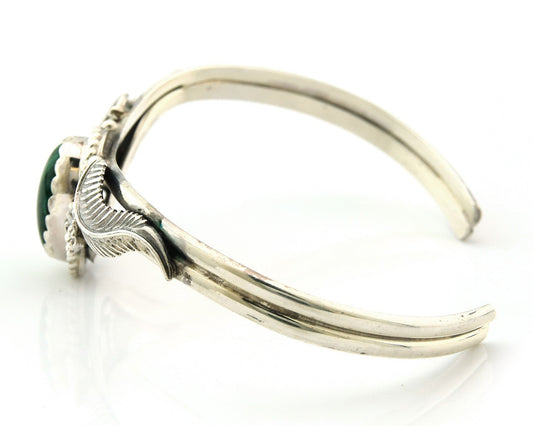 Navajo Cuff Bracelet Sterling Silver Natural Malachite Vintage Signed SN