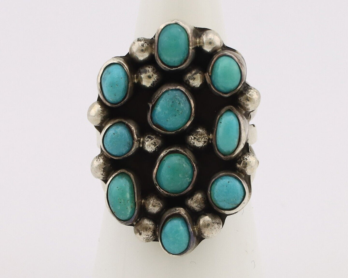 Navajo Ring .925 Silver Natural Blue Turquoise Native American Artist C.80's