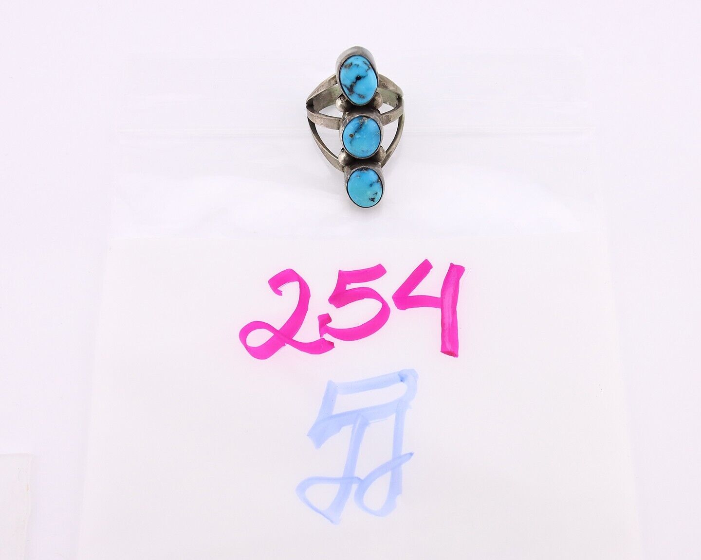 Navajo 3 Stone Ring 925 Silver Turquoise Native American Artist C.80's