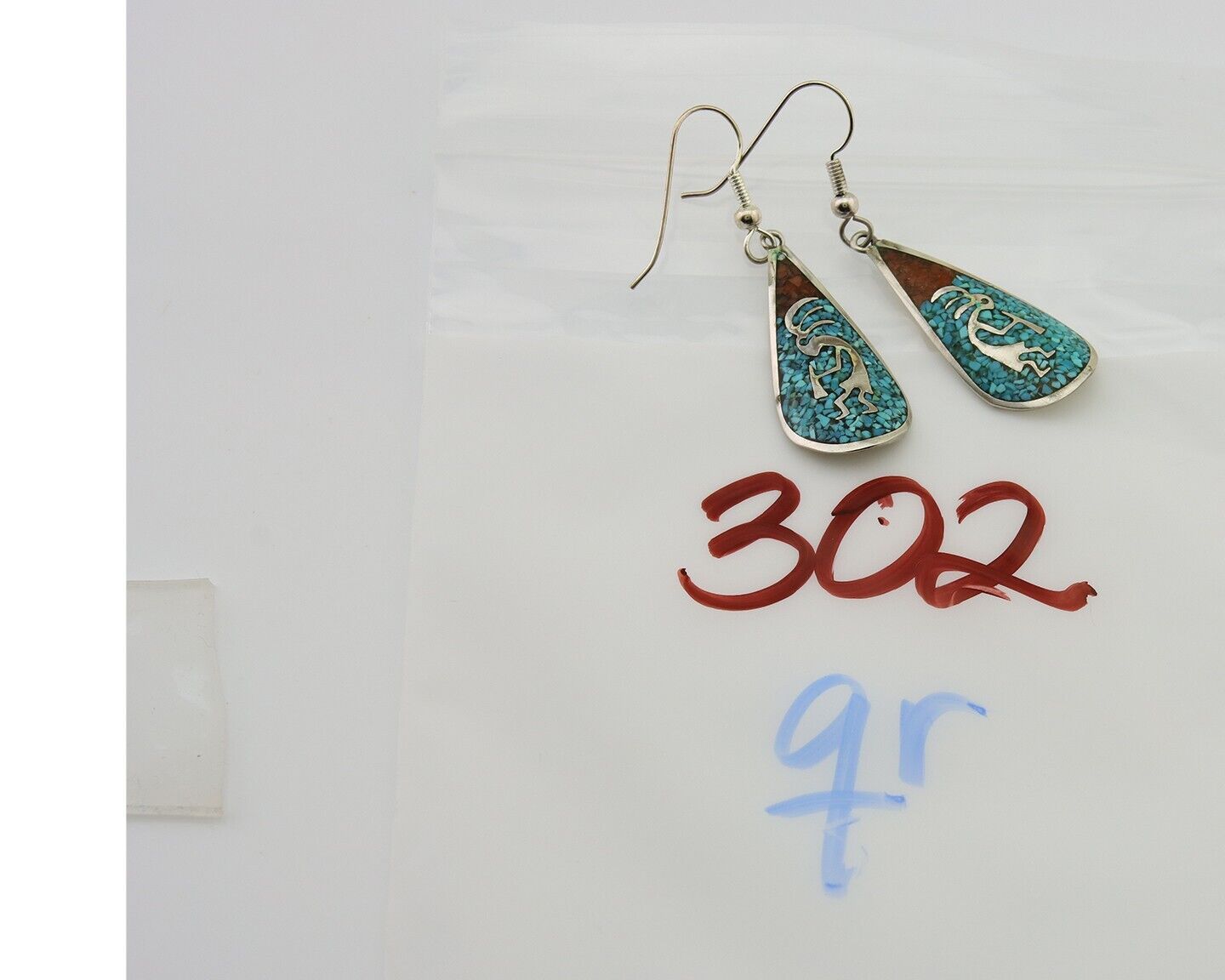 Navajo Kokopelli Earrings 999 Nickel Chip Inlay Turquoise Coral Native American