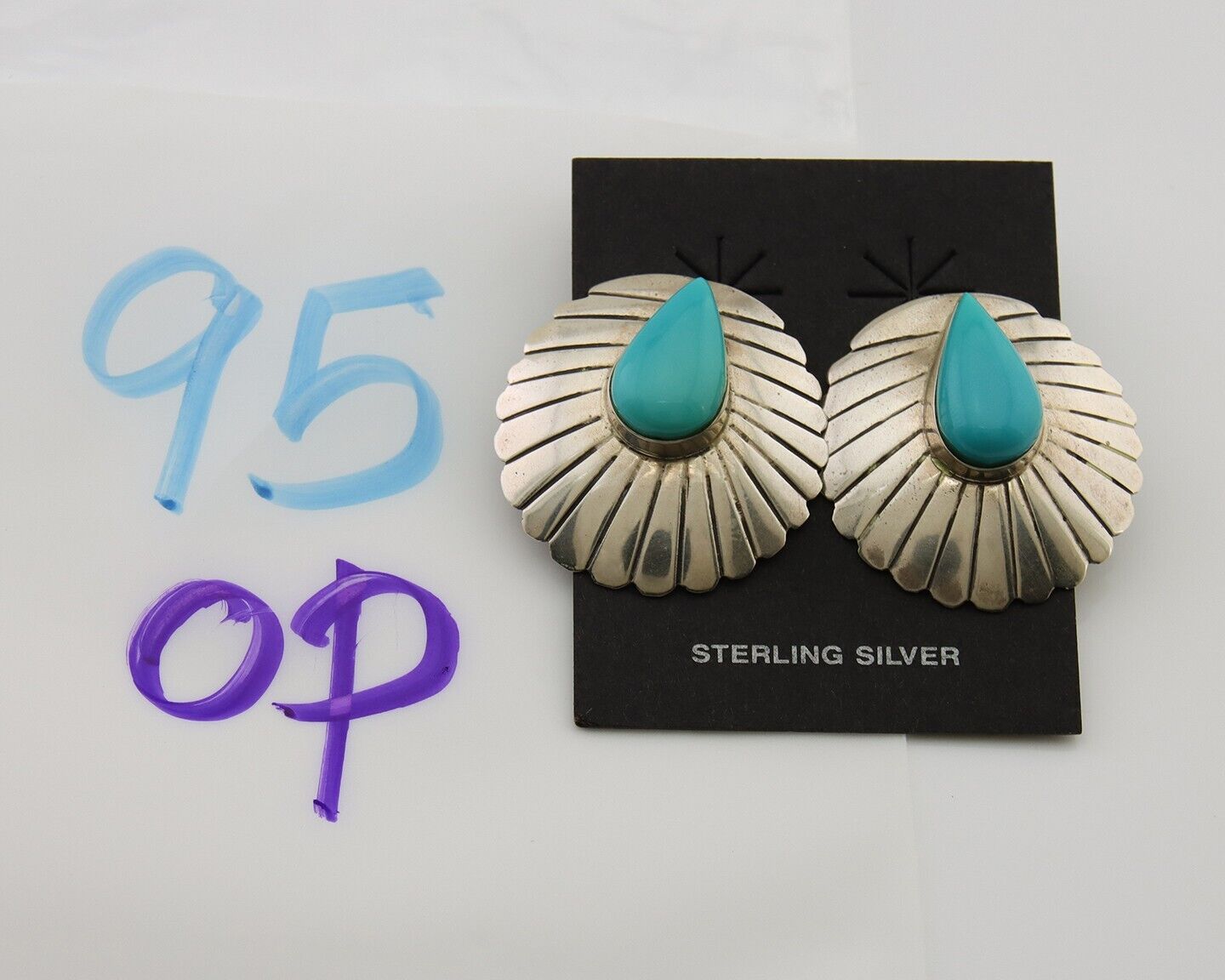 Navajo Earrings 925 Silver Natural Blue Native American Artist C.80's