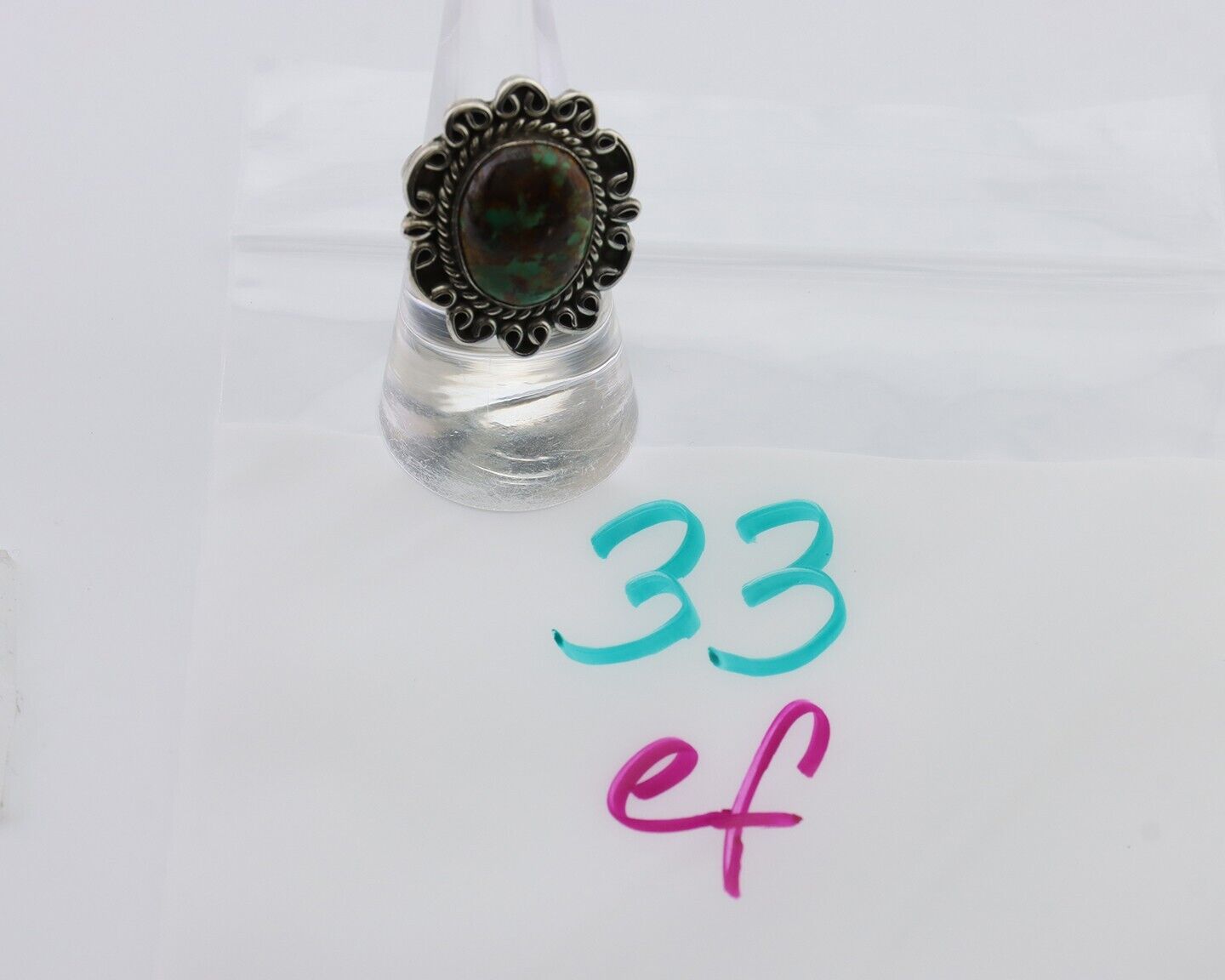 Navajo Ring 925 Silver Natural Turquoise Artist Signed M Size 6.25 C.80's