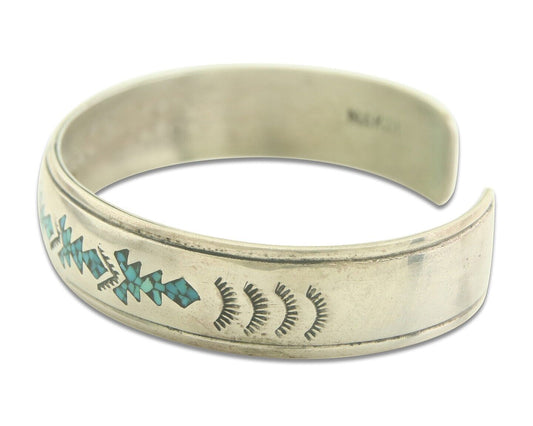 Navajo Bracelet 925 Silver Inlaid Turquoise Cuff Artist Signed NAKAI C.80's