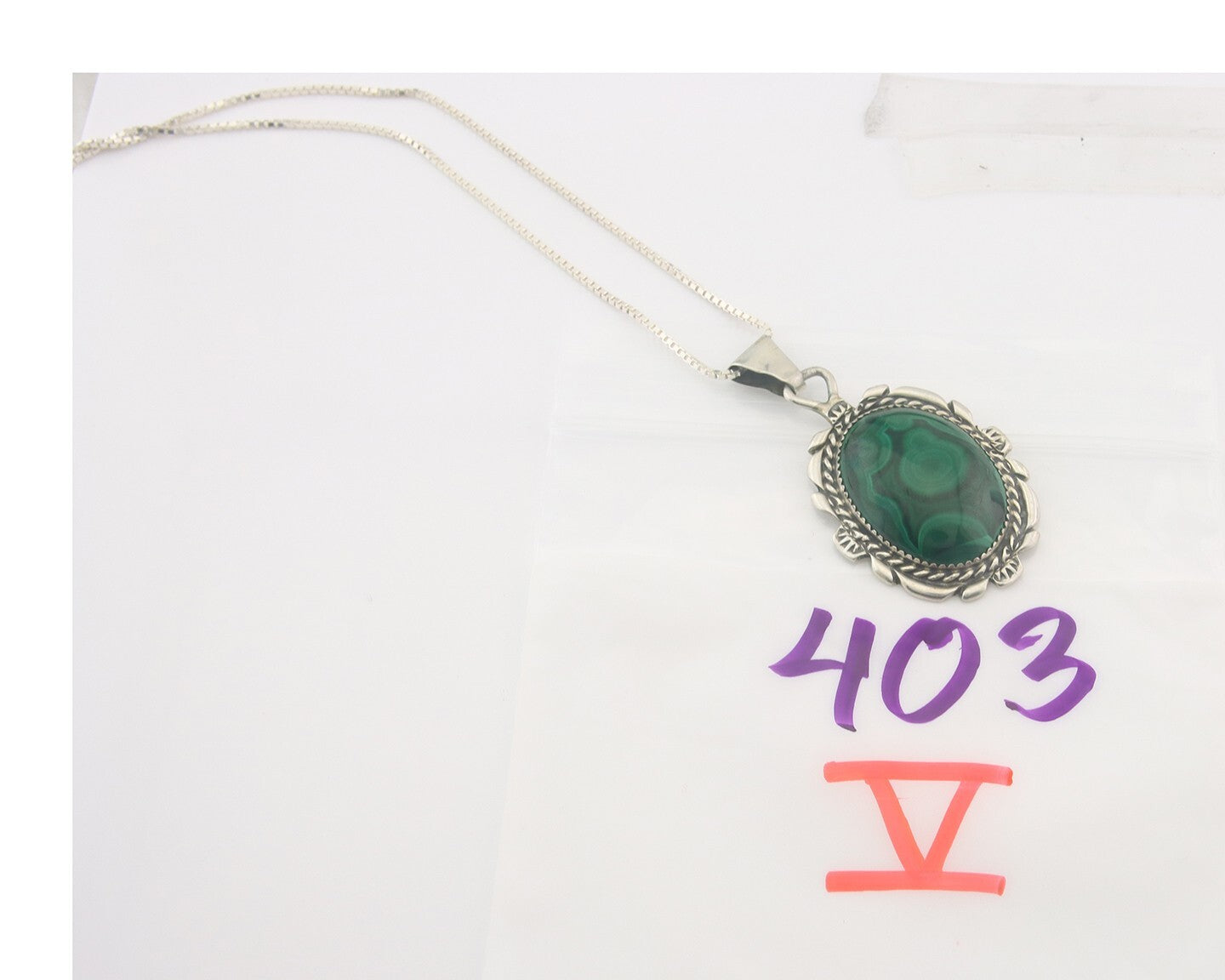 Navajo Sterling Silver Necklace Malachite Authentic Vintage Signed TALHAT