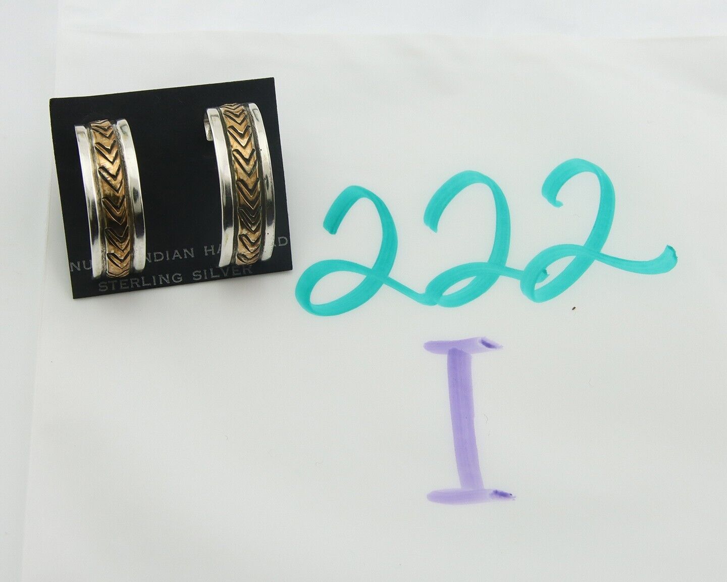 Navajo Hoop Earrings 925 Silver & Gold Artist Signed Randall Endito C.80's