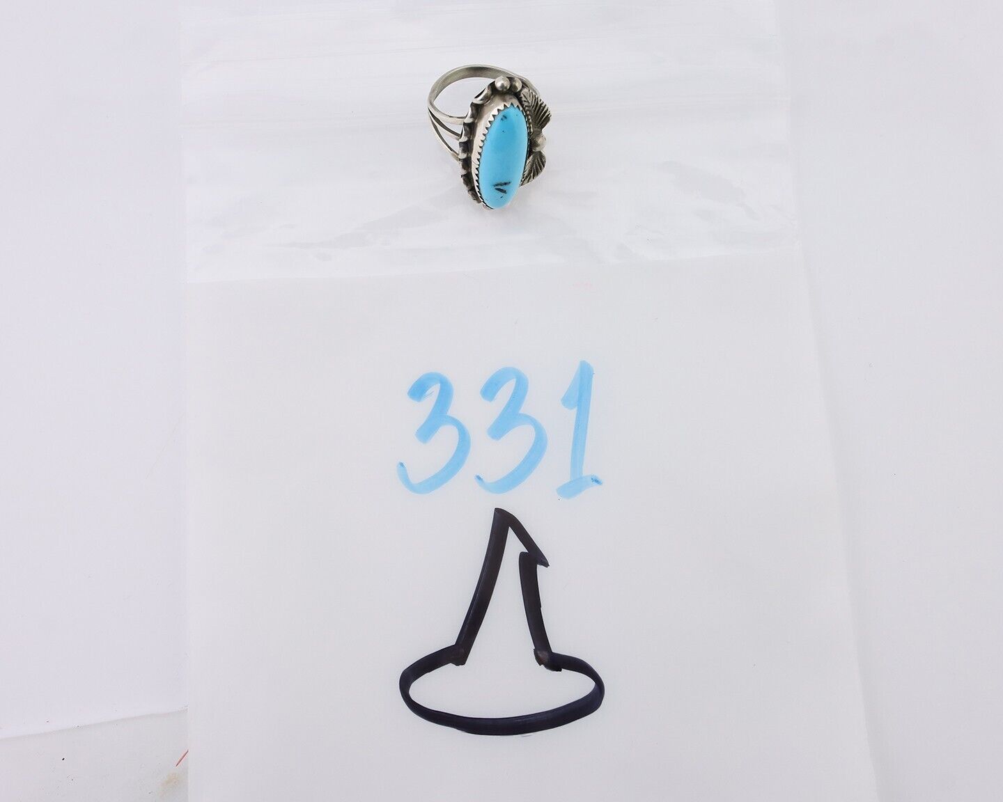Navajo Ring 925 Silver Sleeping Beauty Turquoise Signed SC C.80's