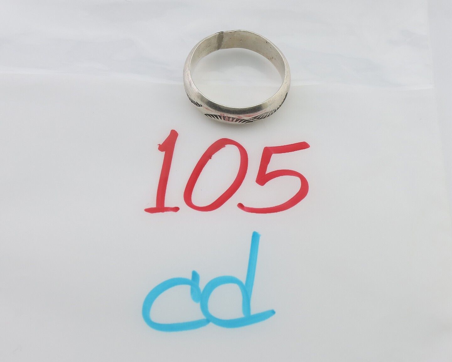 Navajo Hand Stamped Band 925 Silver 6.0 mm Signed Larry Chavez Size 10.5 C.80's