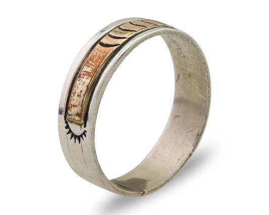 Navajo Handmade Ring 925 Silver & Gold Artist Signed E C.80's