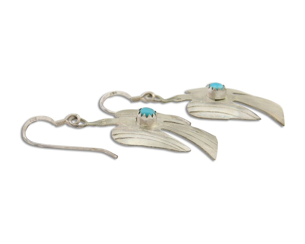 Navajo Thunderbird Earrings 925 Silver Natural Turquoise Native Artist C.80's