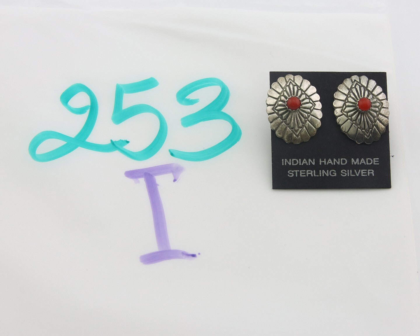 Navajo Earrings 925 Silver Natural Coral Native American Artist C.80's