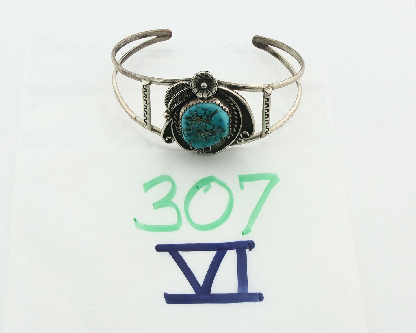 Vintage Navajo Bracelet 925 Silver Blue Turquoise Signed Herman Lee