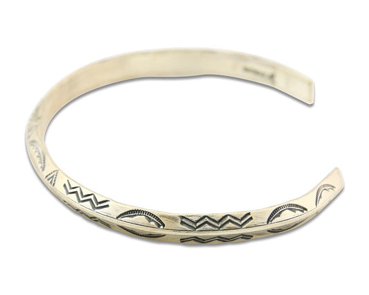 Navajo Bracelet 925 Silver Hand Stamped Triangle Signed Arrow & Signpost C.80's