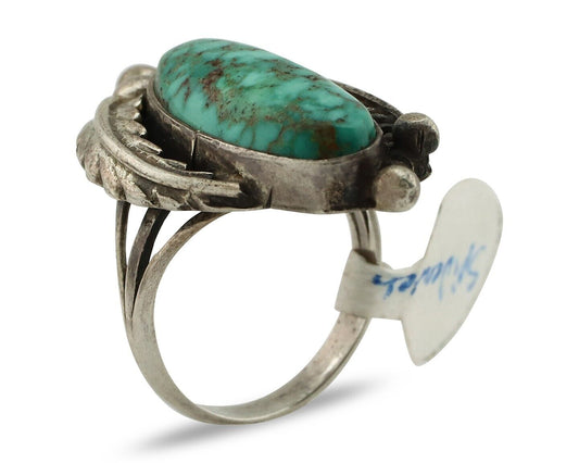 Navajo Ring 925 Silver Spiderweb Turquoise Native Artist Signed C.80's