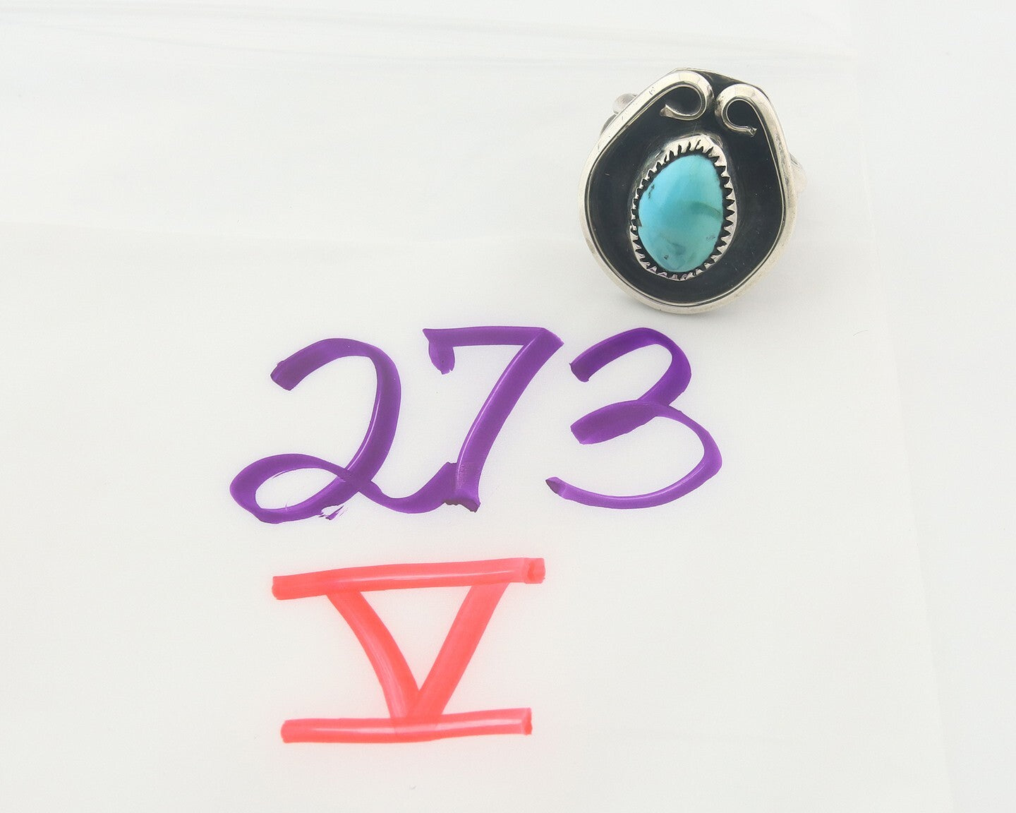 Vintage Ring 925 Sterling Authentic Turquoise Artist Signed O Size 7.0