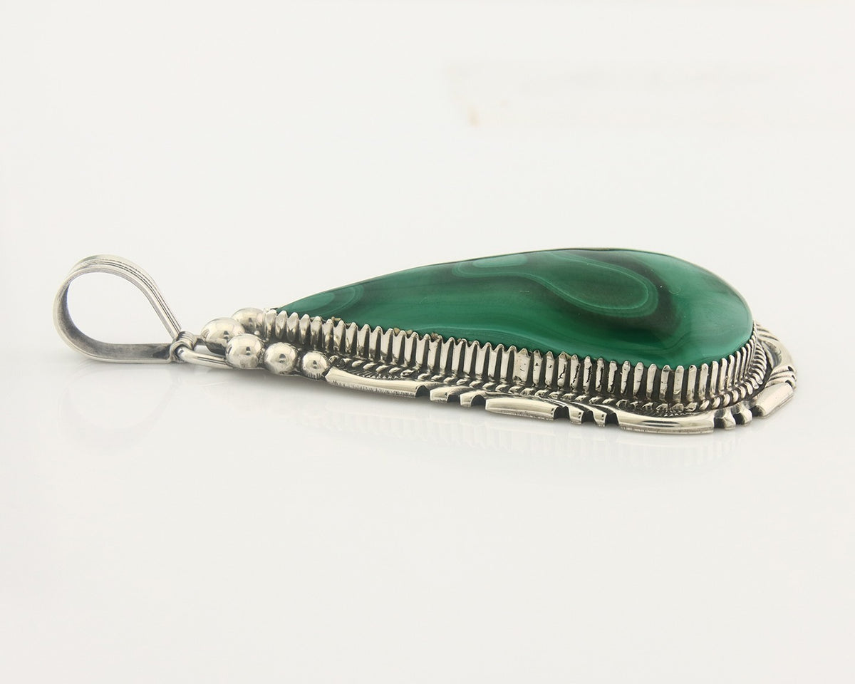 Navajo Sterling Silver Pendant Malachite Vintage Handmade Signed George Begay