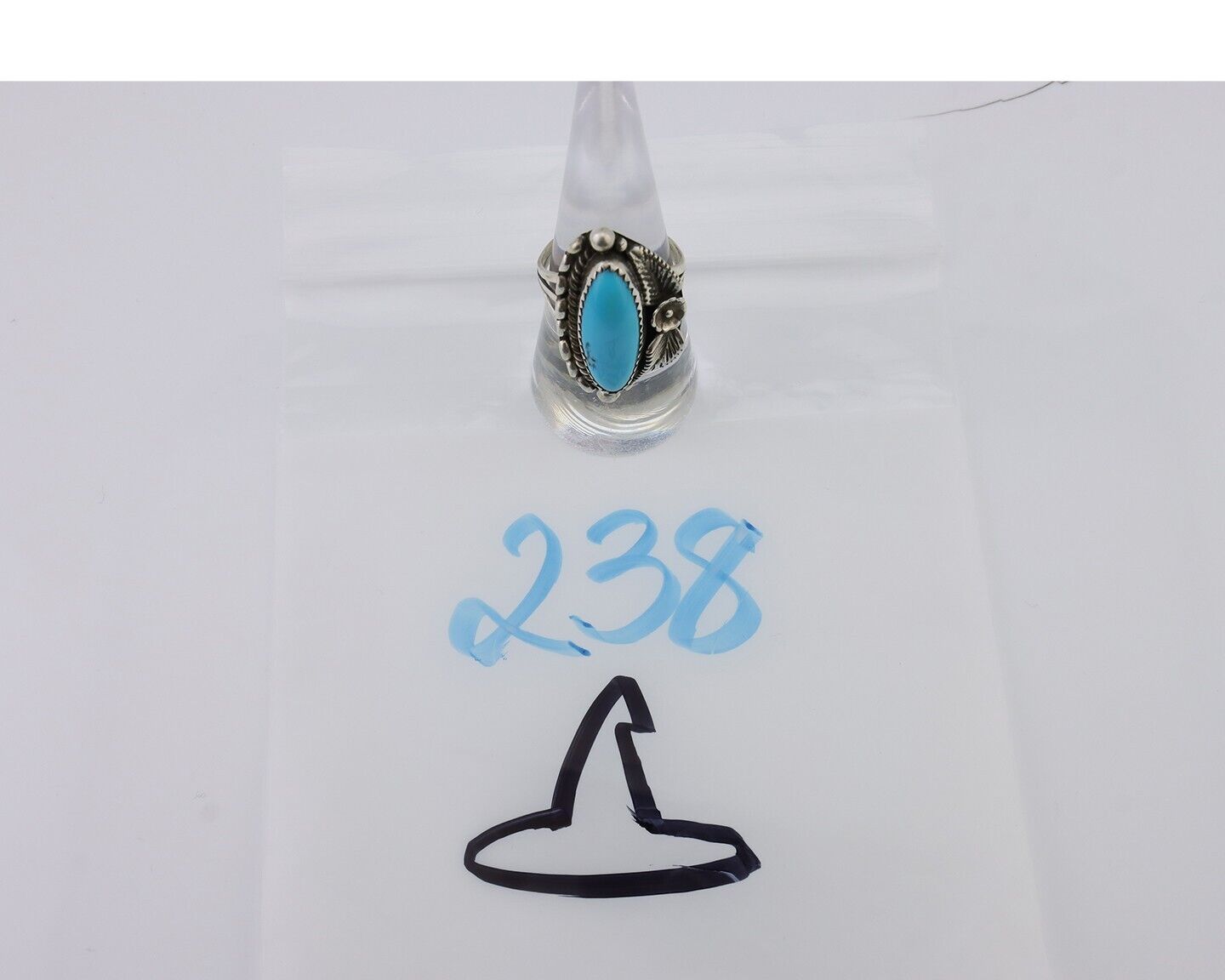 Navajo Ring 925 Silver Sleeping Beauty Turquoise Artist Signed SC C.80's
