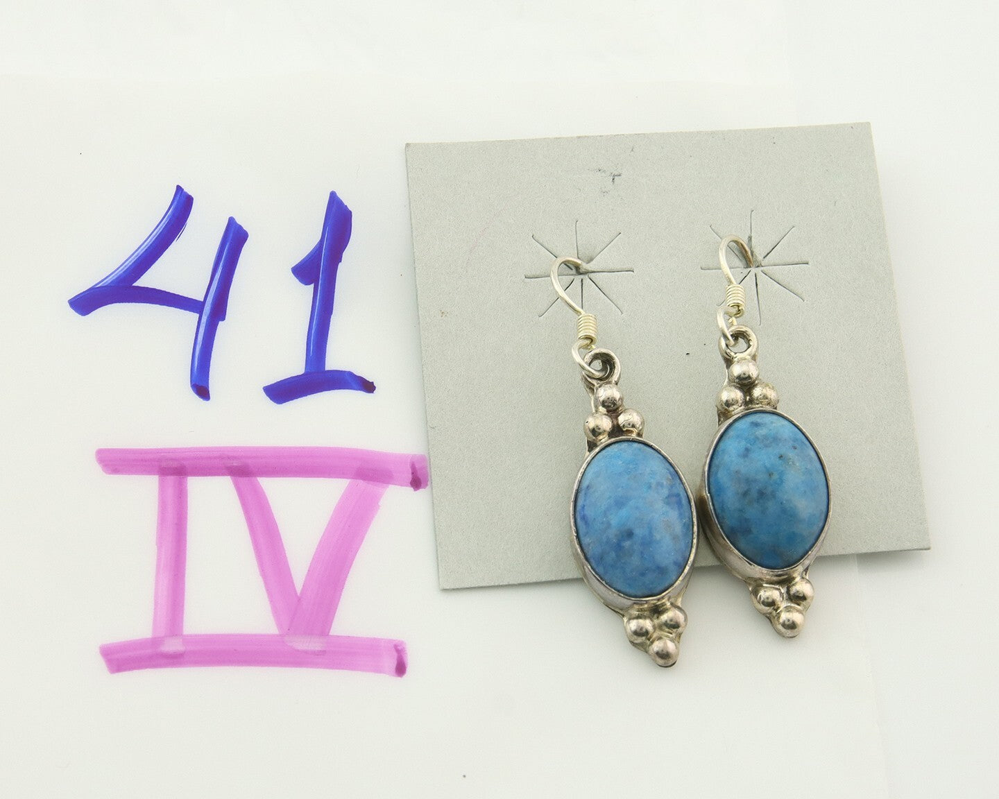Navajo Earrings 925 Silver Natural Lapis Native American Artist C.80's