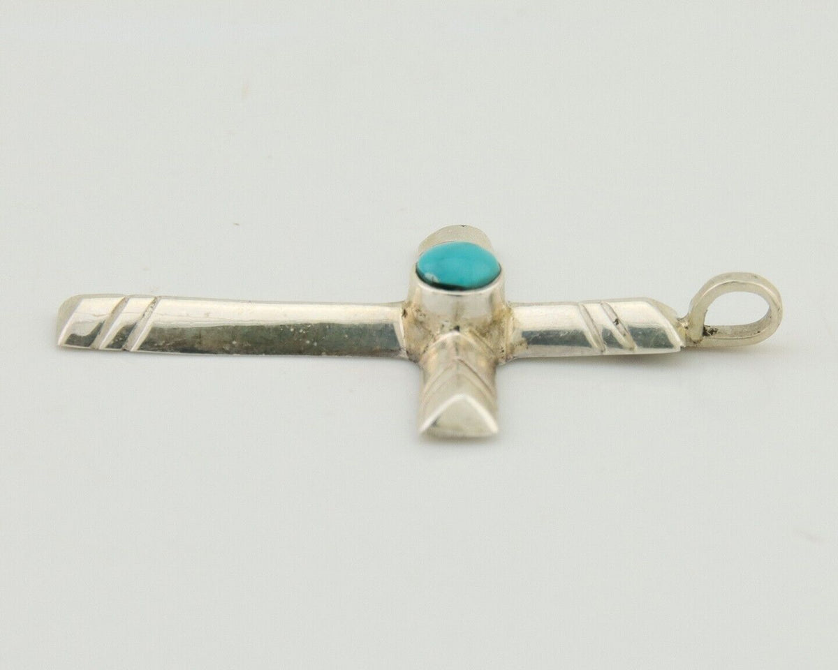 Navajo Sand Cast Cross Pendant 925 Silver Turquoise Artist Signed J Yazzie C.80s