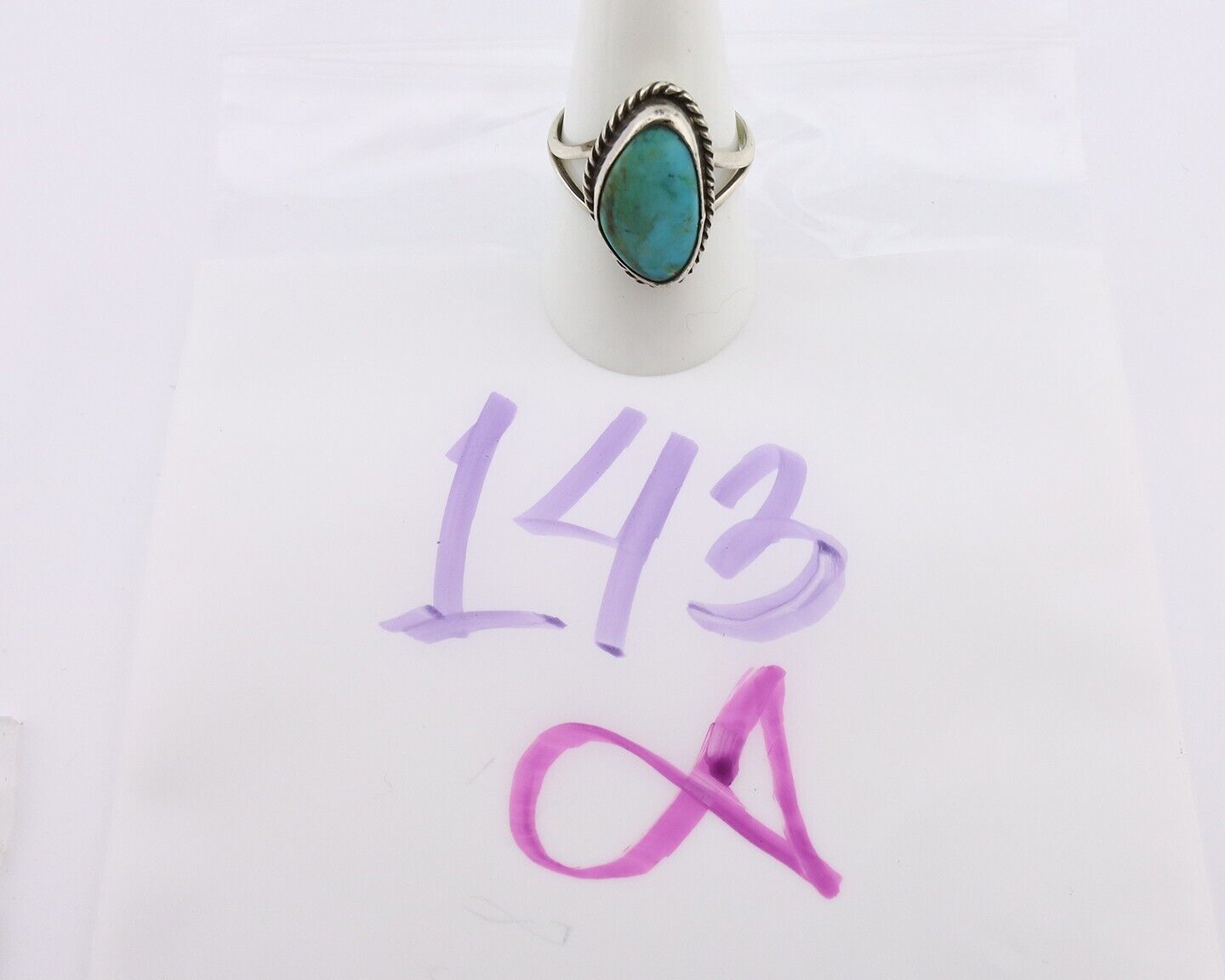 Navajo Ring 925 Silver Natural Turquoise Artist Signed Rabbit Stick C.80's