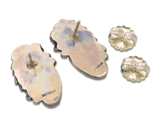 Navajo Earrings 925 Silver Natural Turquoise Native American Artist C.80's