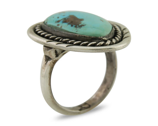 Men Navajo Ring 925 Silver Natural Turquoise Artist Signed PG C.80's