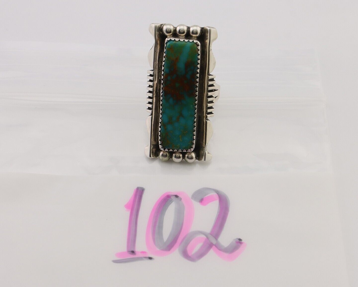 Navajo Hamdmade Ring 925 Silver Kingman Turquoise Artist Signed B C.80's