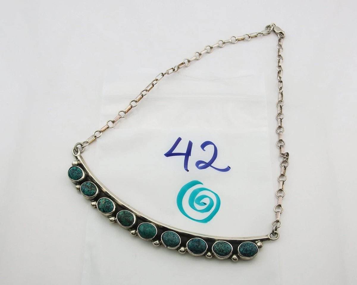 Navajo Necklace 925 Sterling Silver Natural Turquoise Vintage Signed C Montoya