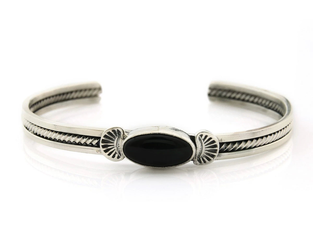 Navajo Cuff Bracelet Sterling Silver Black Onyx Handmade Vintage