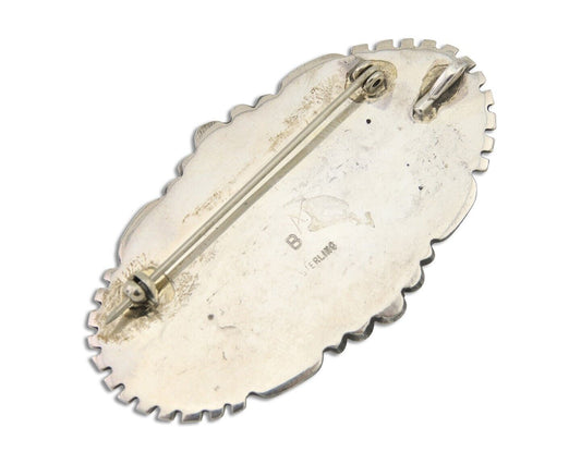 Navajo Pin Pendant 925 Silver Natural Blue Turquoise Artist Signed B C.80's