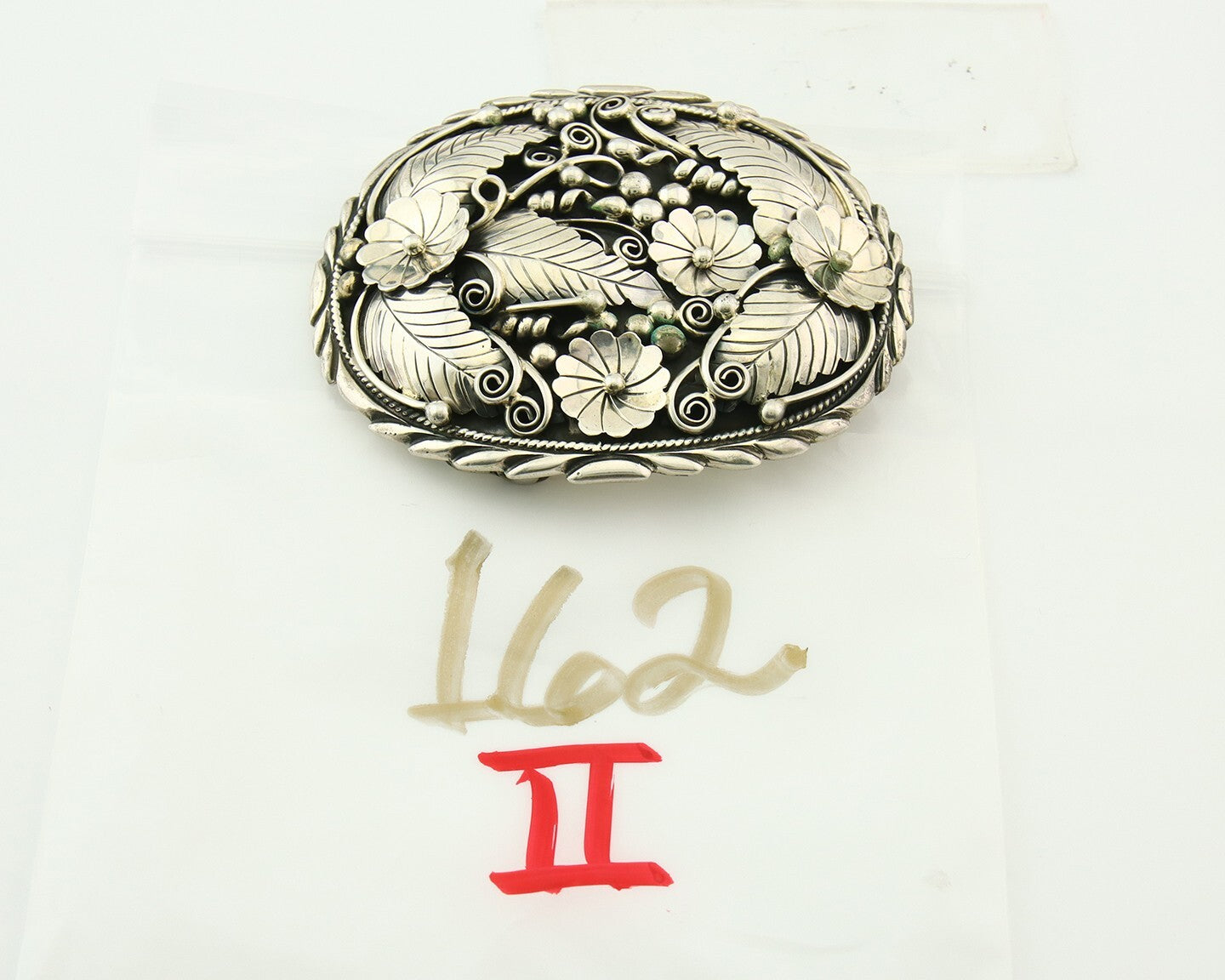 Navajo Belt Buckle 925 Sterling Silver Artist Signed DL 2.25x2.8 in C.80's