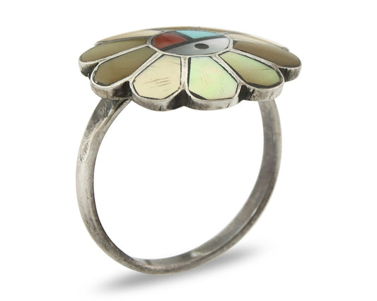 Vintage Zuni Ring 925 Sterling Silver Natural Gemstone Size 9.0
