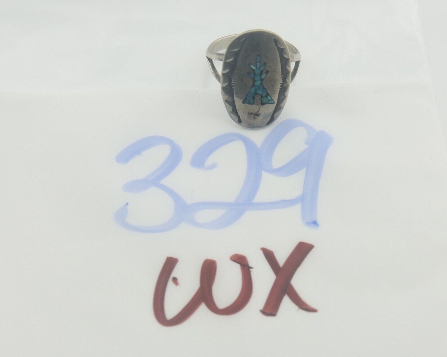 Navajo Ring 925 Sterling Natural Chip Inlay Blue Turquoise C.80's Size 6.0
