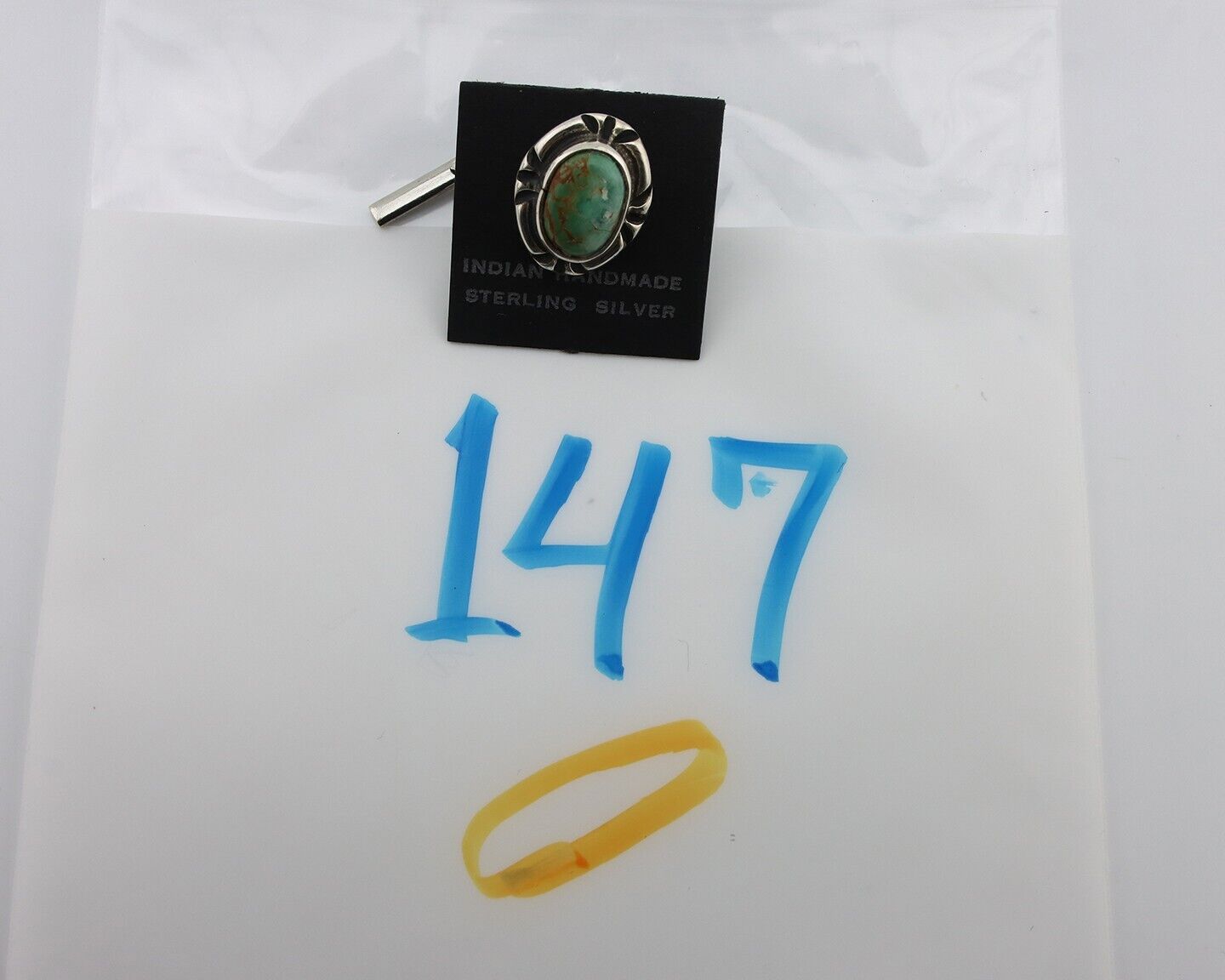 Navajo Tie Tack 925 Silver Natural Mined Turquoise Native American Artist C.80's