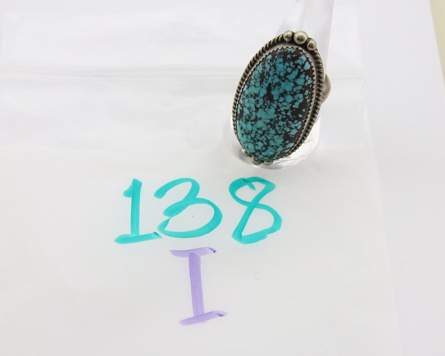 Navajo Ring 925 Sterling Spiderweb Blue Turquoise Native Artist C.80's Size 9.5