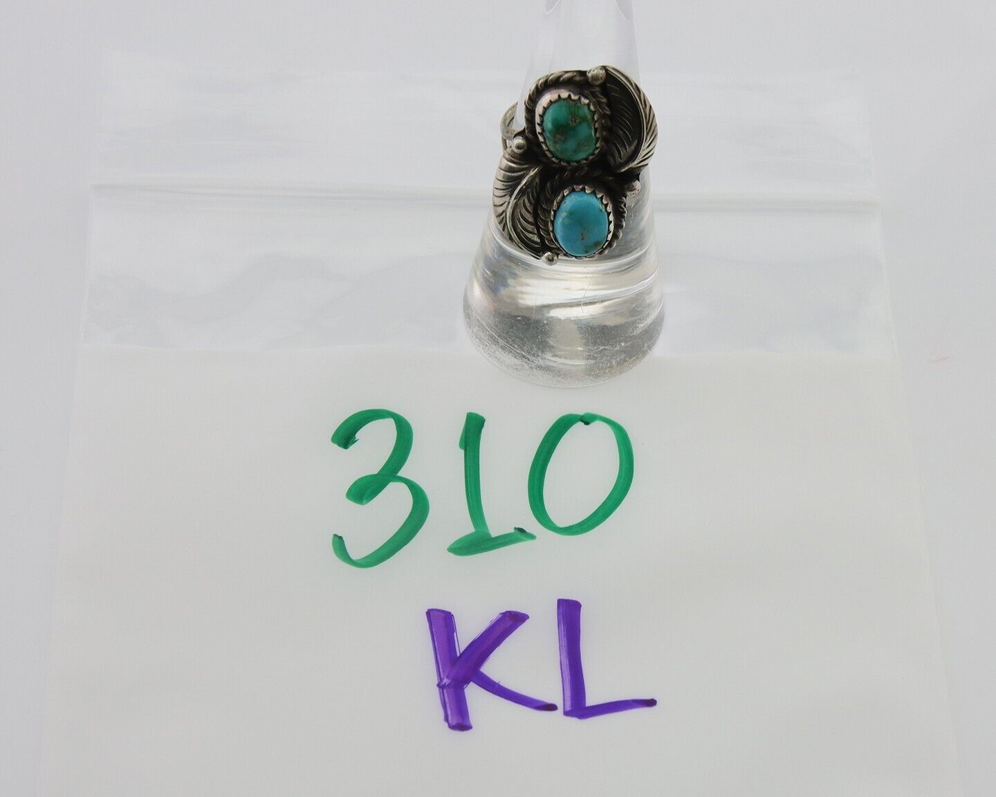 Navajo Ring 925 Silver Natural Blue Green Turquoise Signed MC C.80's