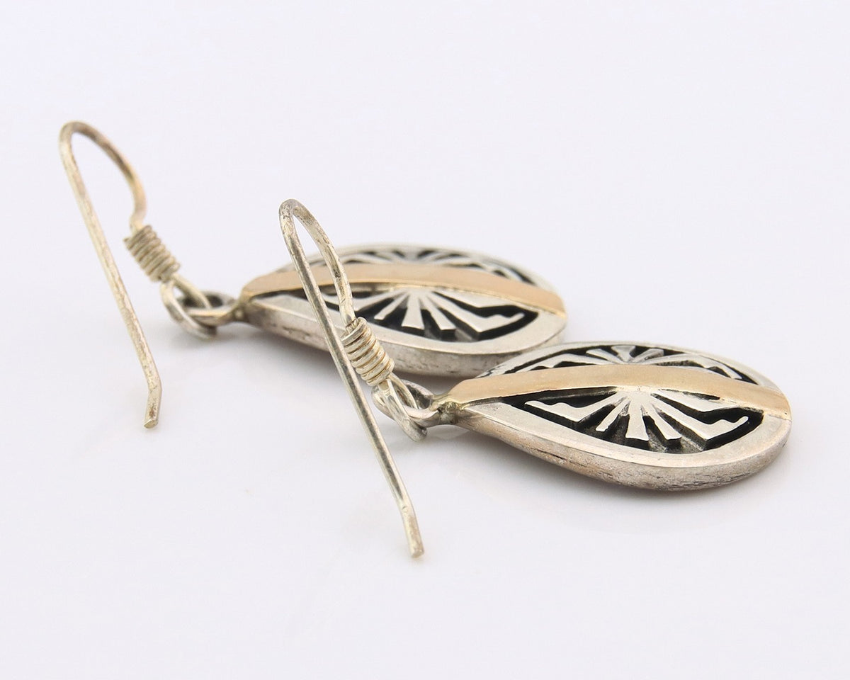 Navajo Earrings Sterling Silver & Gold Vintage Handmade