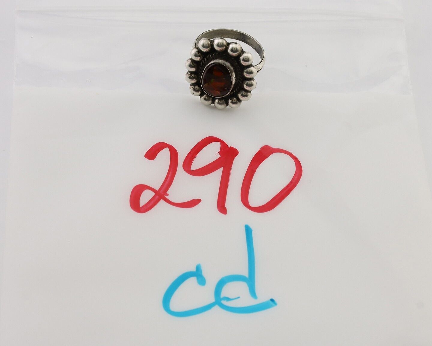 Navajo Handmade Ring 925 Silver Natural Fire Opal Native Artist Size 6.75 C.80's