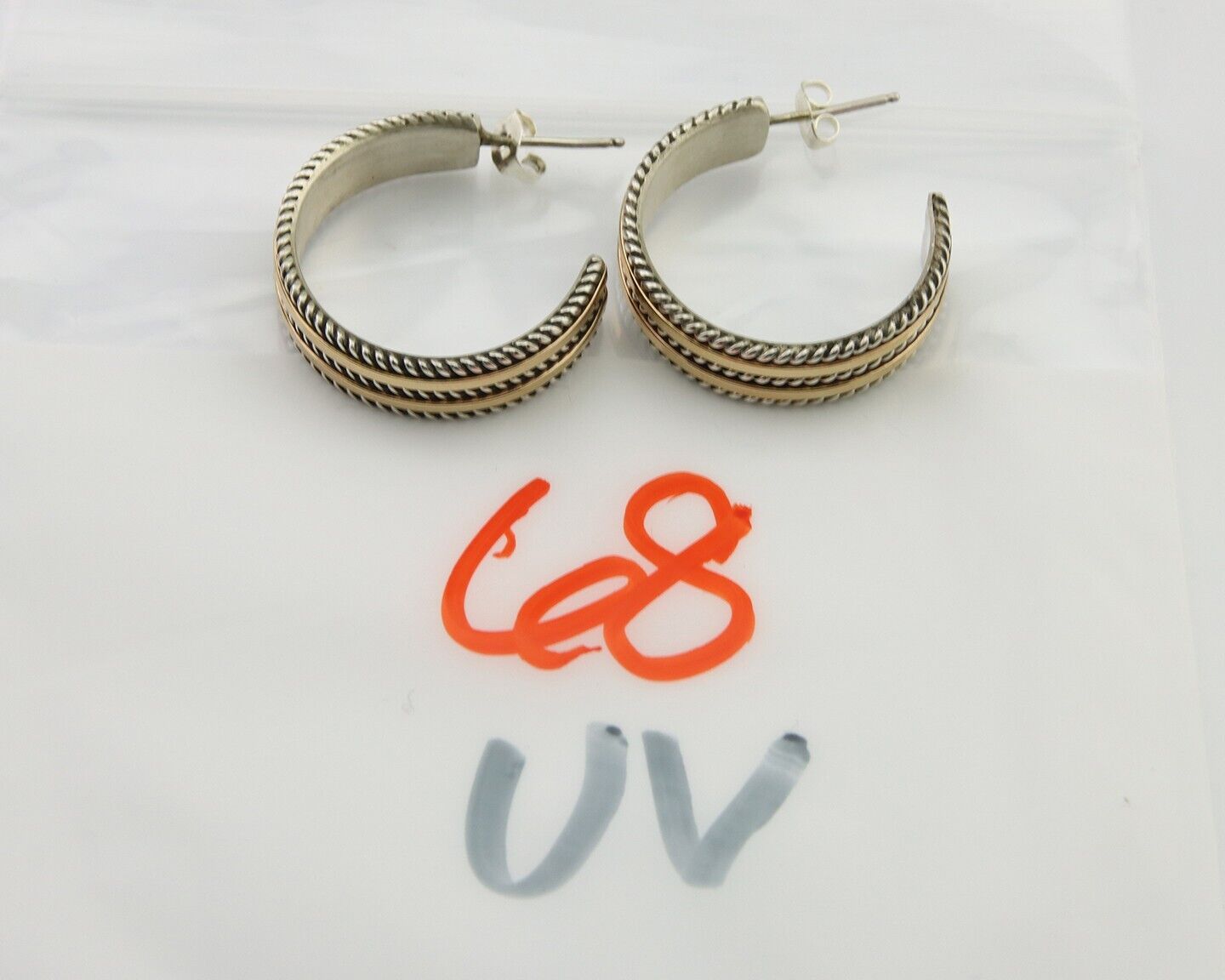 Navajo Earrings 925 Silver & Gold Handmade Artist Signed Tom Hawk C.80's