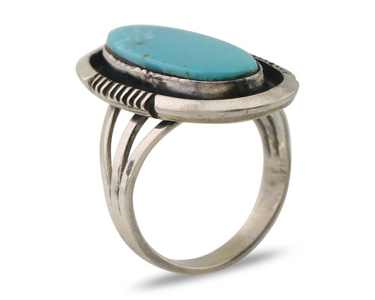 Navajo Ring 925 Silver Blue Turquoise Artist Signed William Denetdale C.80's